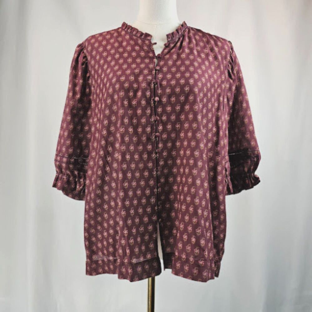 Vineyard Vine Women's Purple Button Front Silk Blend Blouse Top Size XL